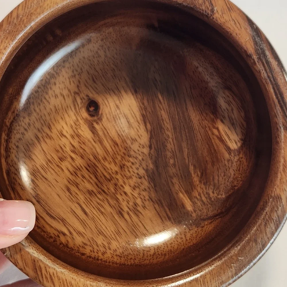 Hand Crafted Lidded Wood Bowl with Finial on Top Trinket‎ Bowl Engraved 